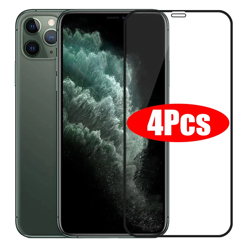 

4PCS Full Cover Protective Glass For iPhone 11 12 13 Pro X XR XS Max Tempered Screen Protector For iPhone 7 8 6 Plus Glass Film