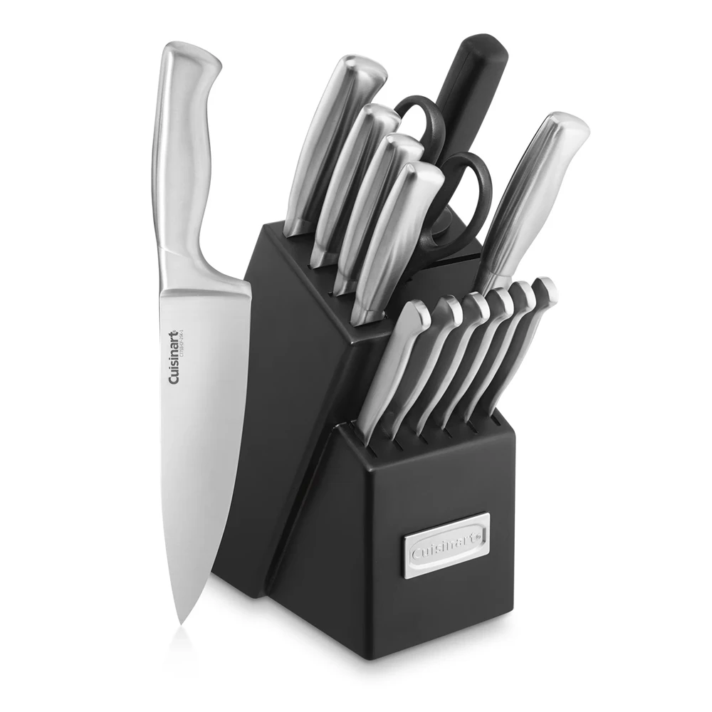 

15pc Stainless Steel Hollow Handle Cutlery Block Set Knife set Dinner Knives Silver Dinnerware Serrated Blade Tableware