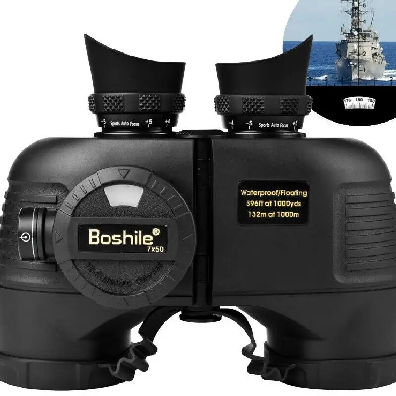 

Boshile Professional 7x50 Powerful Marine Binoculars Bak-4 IP7 Waterproof Military Level Telescope with Rangefinder Compass