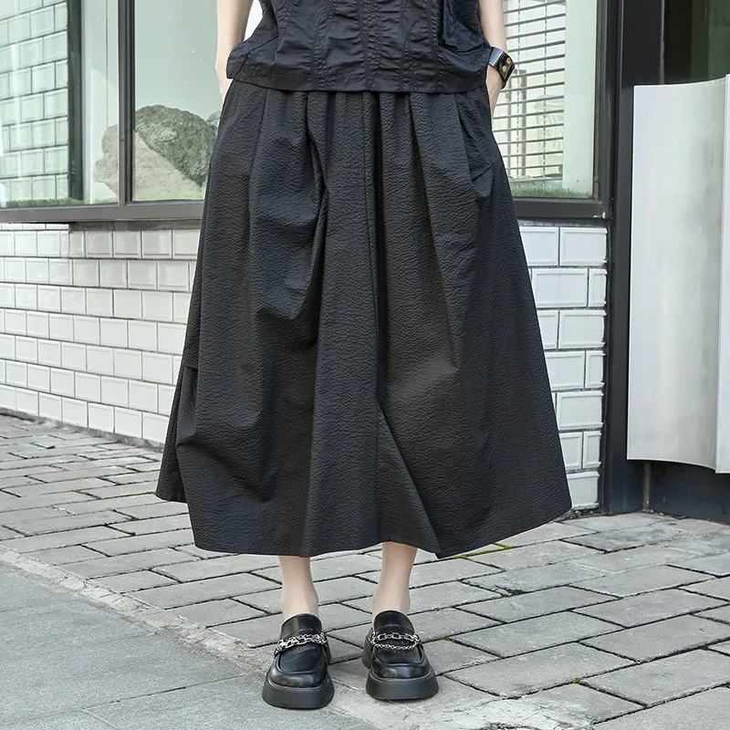 

SuperAen 2022 Women's Spring Summer Loose Plua Size High Waist Long A-line Solid Casual Black Skirt