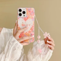 glitter love phone case for iphone 13 11 12 pro max wrist cord beaded lanyard case for iphone 13 12 11 with pearl bracelet case