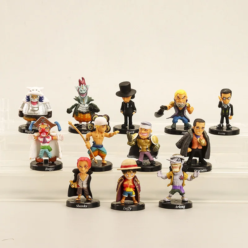 12 Pcs/Lot Q Version Mini ONE PIECE Figures Luffy Shanks Buggy Gekko Moria Room Decoration Children Boy Toys