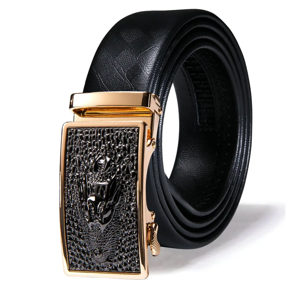 

Belt For Men Luxury Genuine Leather Crocodile Gold Black Metal Automatic Buckle Designer Cowskin Male Strap High Quality DK-2321
