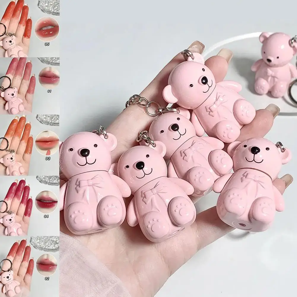 

Bear Keychain Lip Glazes Matte Lip Gloss Cute Bear Lasting Velvet Lip Portable Mud Lip Cosmetics Matte Glaze Glos Lip Water D5W6