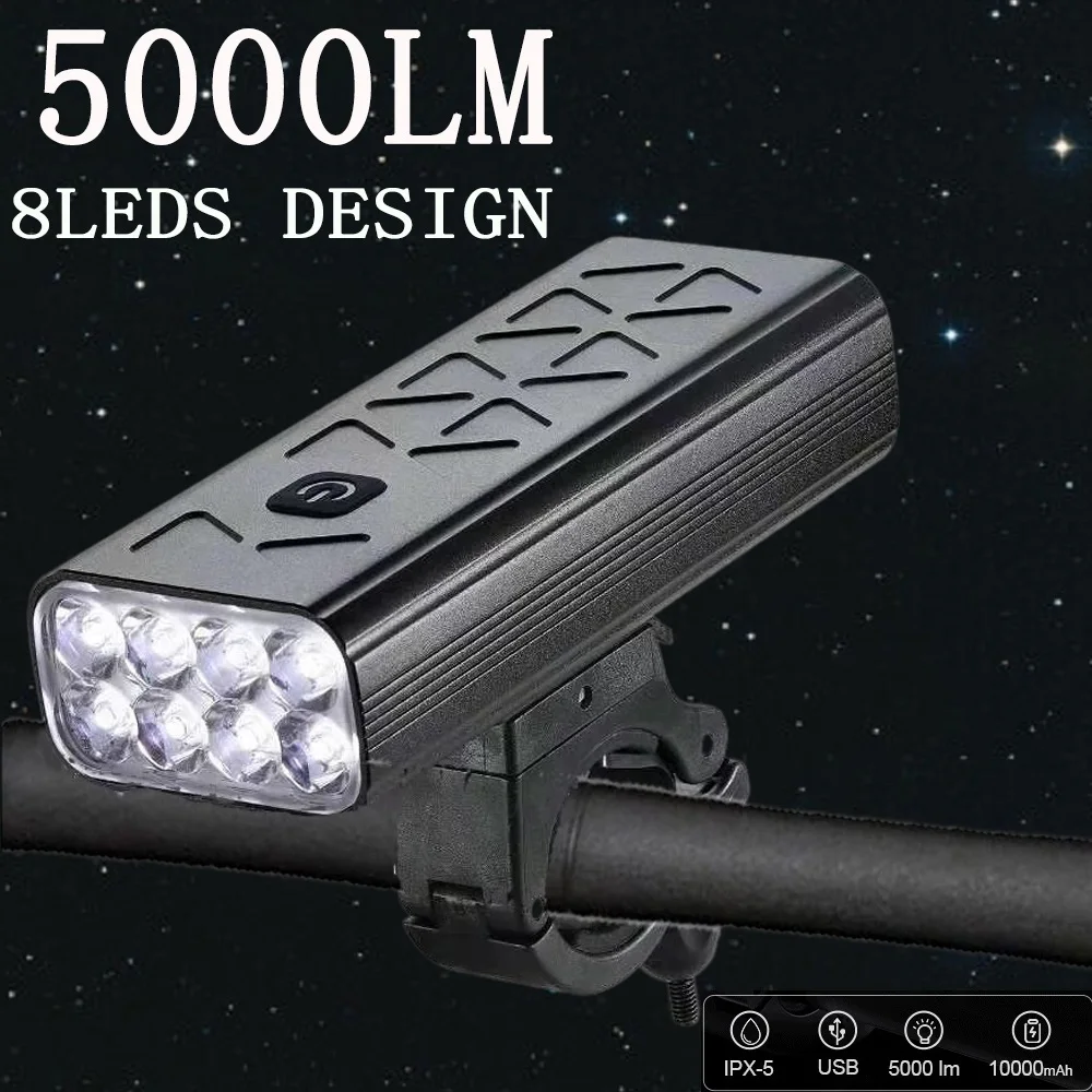 

New 5000 Lumens 8T6 Bike Light USB Rechargeable Powerful LED Bicycle Light Headlight MTB Flashlight Front Lamp as power bank