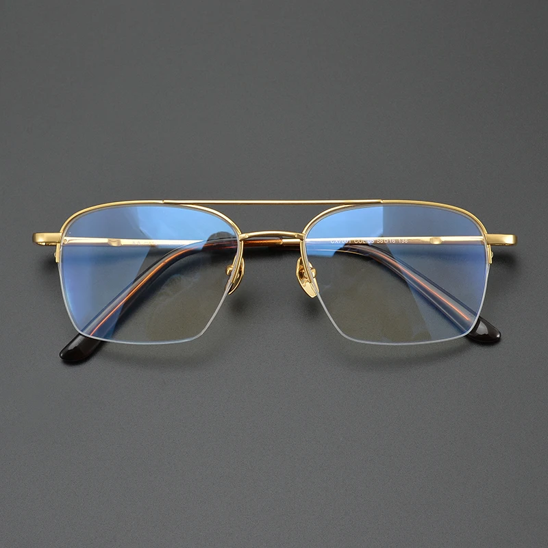 

Pure Titanium Double Beam Glasses Frame Half Frame Men Retro Pilot Man Tide Myopia Handmade Anti-blue Reading Eyewear Light