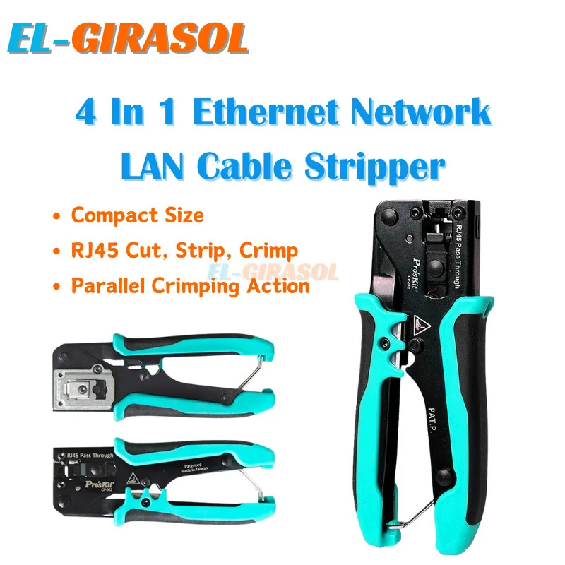Инструмент для обжима кабеля ProsKit ручной инструмент 4 в 1 Ethernet сети LAN 8P8C RJ45