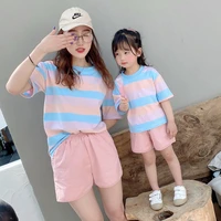 mother son daughter matching 2022 summer outfits womens tracksuit set baby girls two piece sets boy child shirt and shorts suit