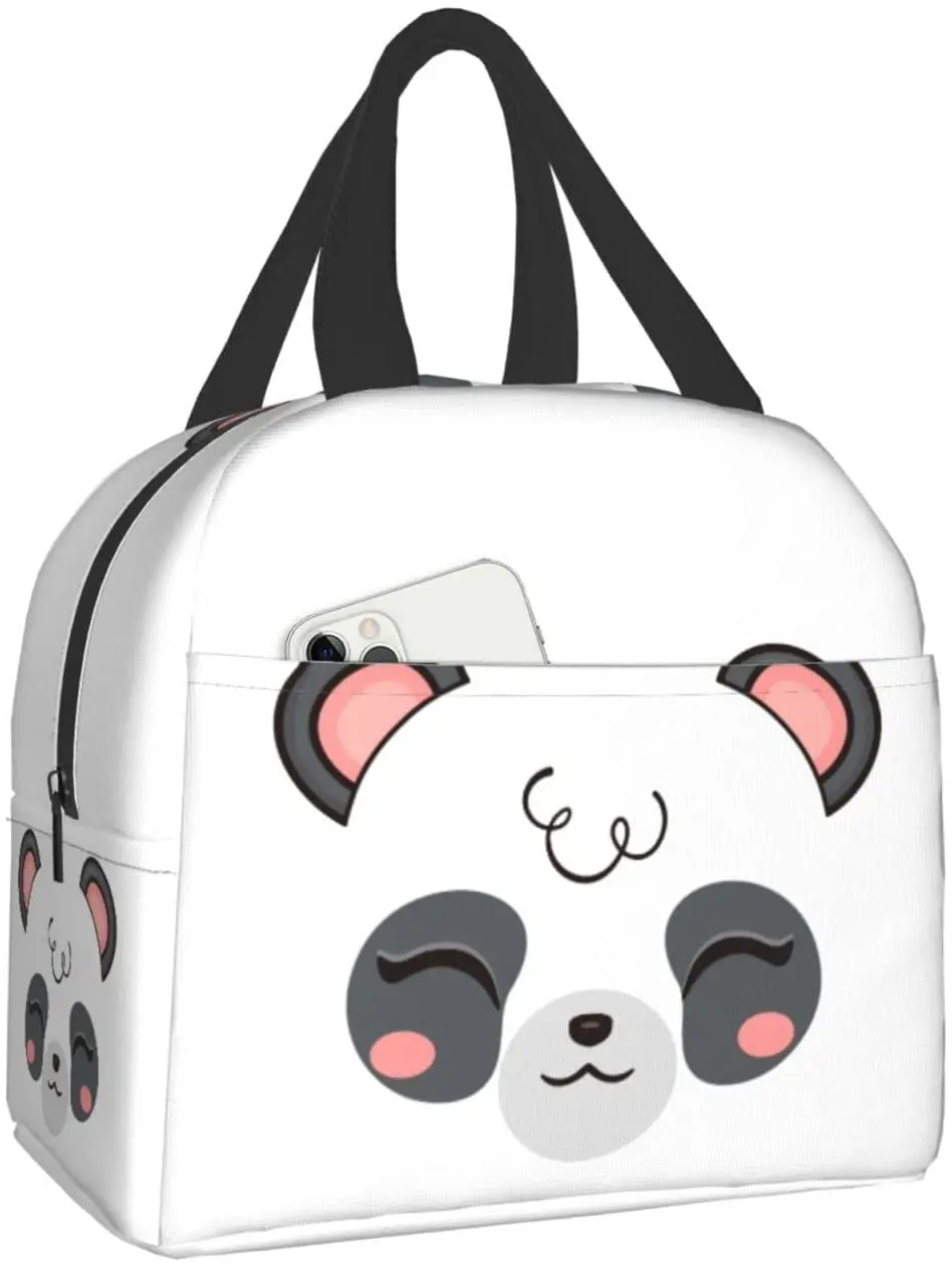 Cute Panda Face Lunch Box Bento Box Insulated Lunch Boxes Reusable Waterproof Lunch Bag With Front Pocket For School Picnic