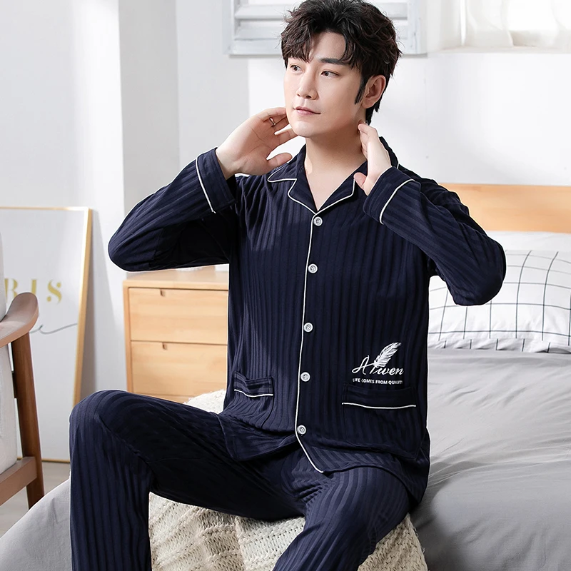 New 2022 Autumn Winter Men Pajamas Long Sleeve Male Pajama Set Men Full Cotton Pajamas for Men Sleepwear Suit Homewear Large 5XL