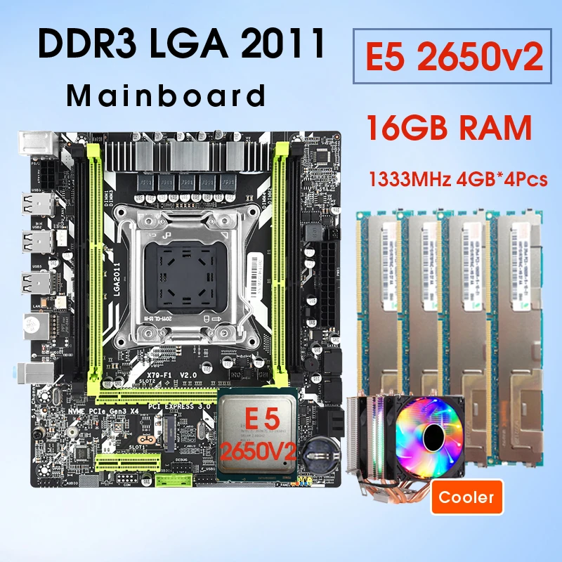 

LGA 2011 Motherboard set with Xeon E5 2650 V2 4x4GB=16GB 1333MHz DDR3 ECC REG memory and cpu cooler M.2 SSD NVME M.2