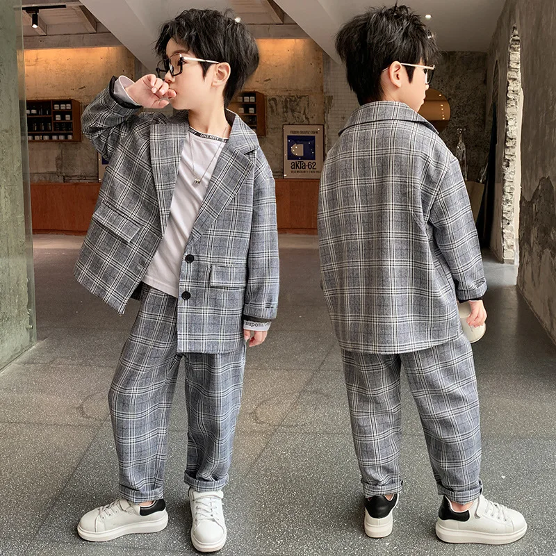 

Boys Suit Big Boys 2023 Spring and Autumn Check Two-piece Handsome Boys' Casual Suit Korean Children's Wear Kids Clothes
