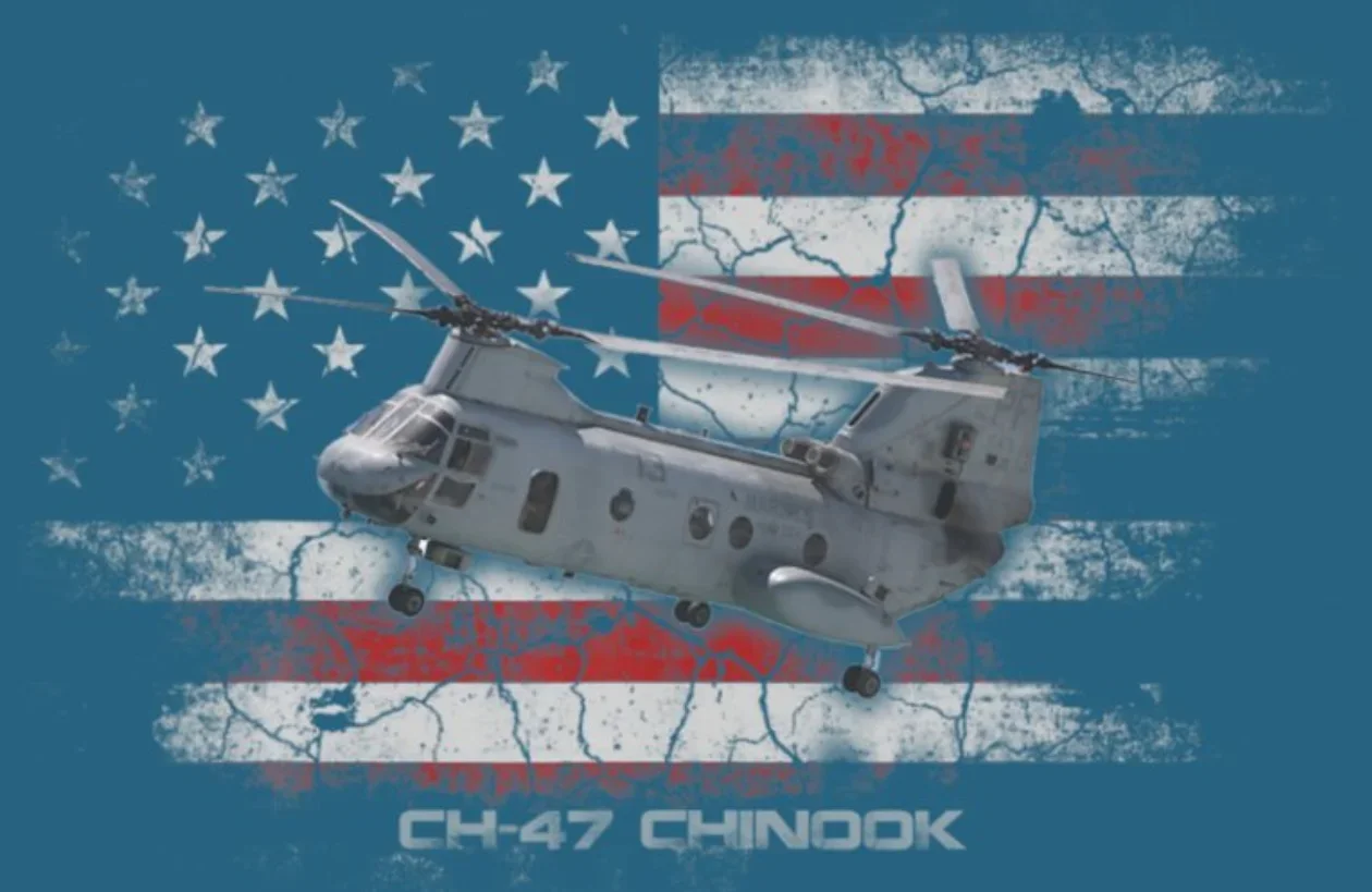 Винтажная футболка с американским флагом CH-47 Chinook в стиле милитари вертолетом 100%