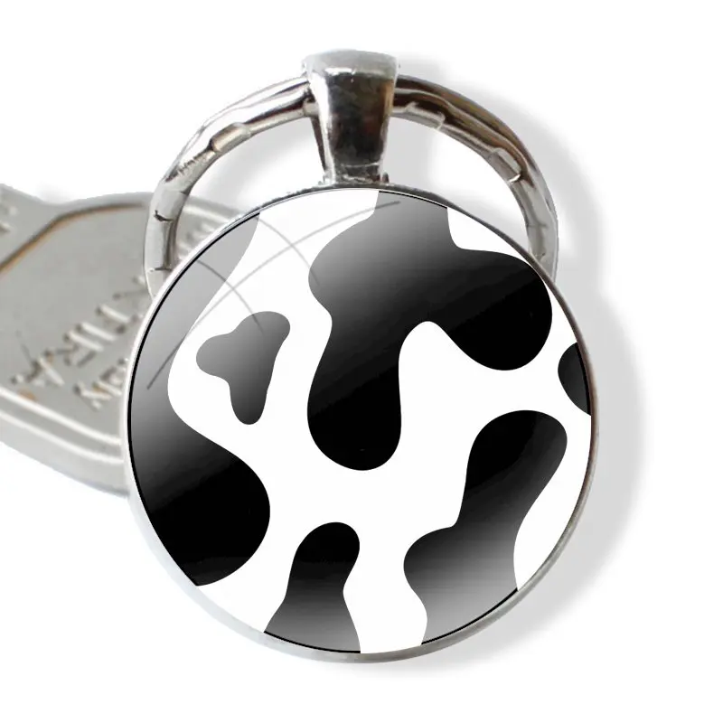 Белый черный символ коровы потрясающий 25 мм стеклянный брелок Cabohcon
