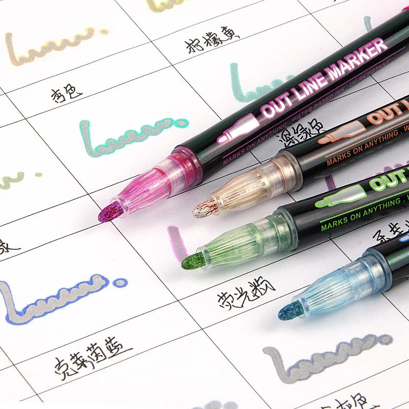 

12/24 цвета блестящая двухстрочная контурная ручка цветной маркер для студентов с флуоресцентным набором ручка для учетной записи подходит д...
