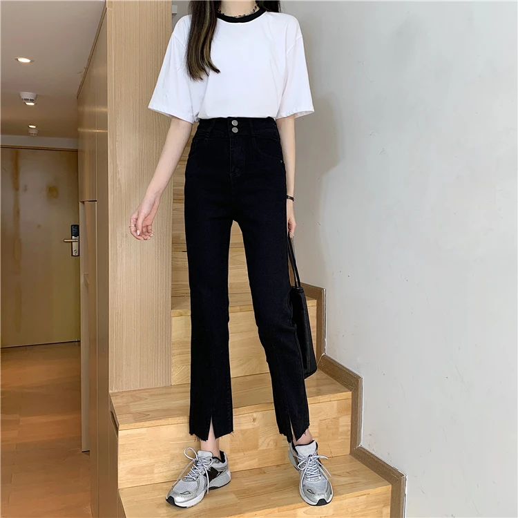 

N4734 New high-waisted straight-leg jeans women's slim all-match pants
