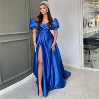 royal blue off shoulder slit simple prom evening dress formal party cocktail dress