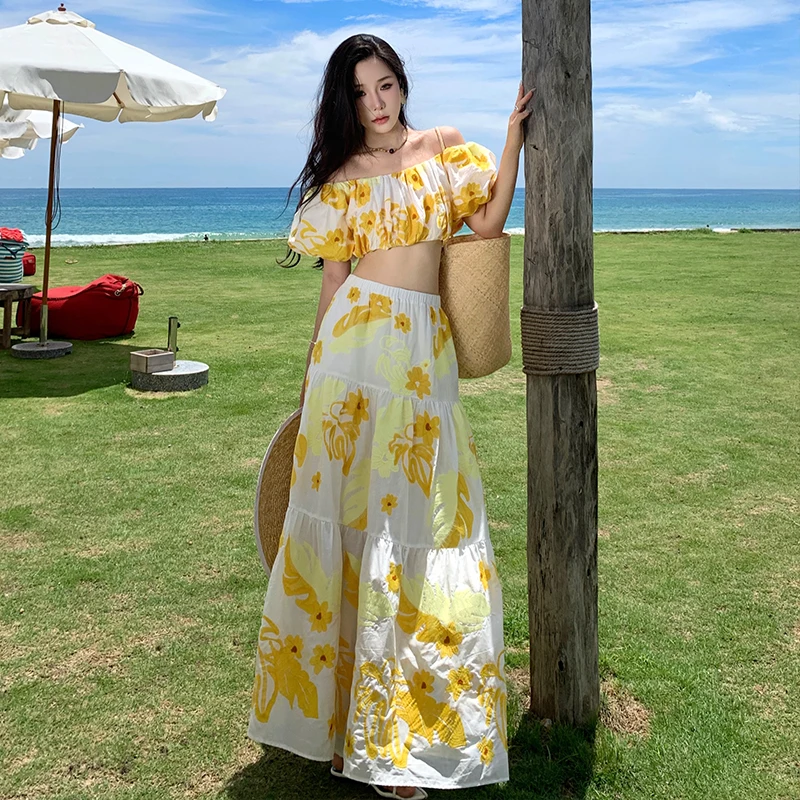 Женский пляжный комплект из 2 предметов новый топ с открытыми плечами и цветочной