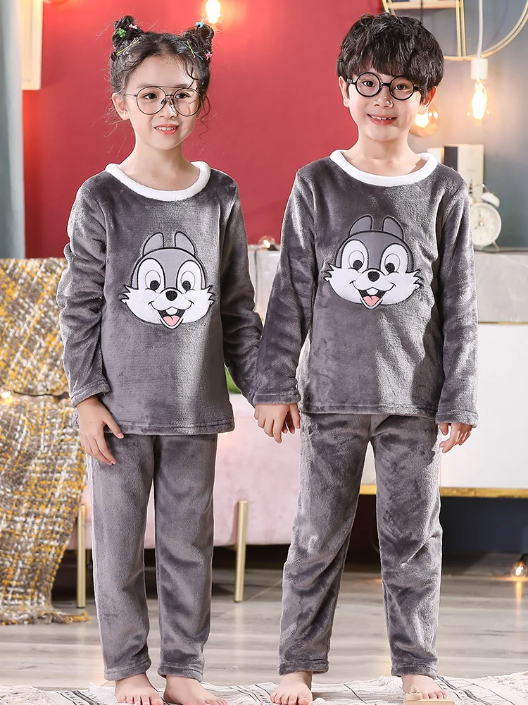 Children's Flannel Pajamas Boys' Autumn and Winter Pullover Thin Coral Fleece Homewear Set