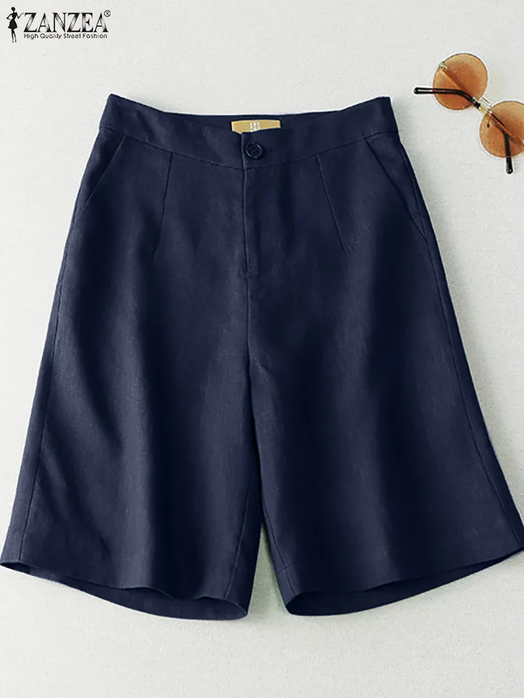 

ZANZEA Fashion Summer High Waist Pants Women Elegant Work Trousers Casual Loose Palazzo Beach Pantalon 2022 Solid Short Capris