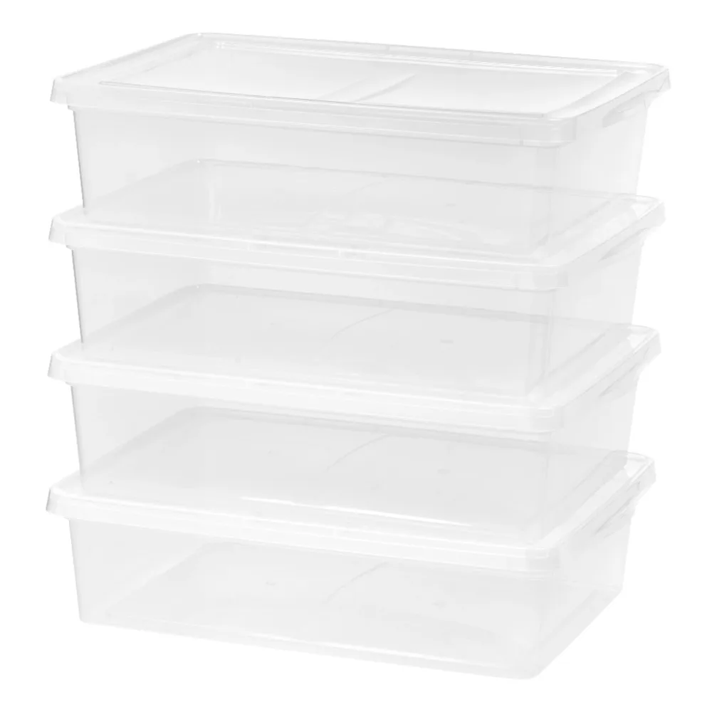 

28 Quart Under Bed Plastic Storage Box, Clear, Set of 4 Home Containers Organizer