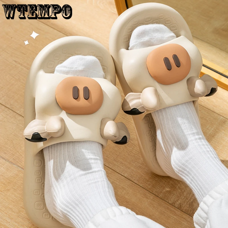 WTEMPO Cartoon Slippers for Women 2023 Summer Home Animals Slippers Soft EVA Bathroom Non Slip Cow Couples Slippers Wholesale