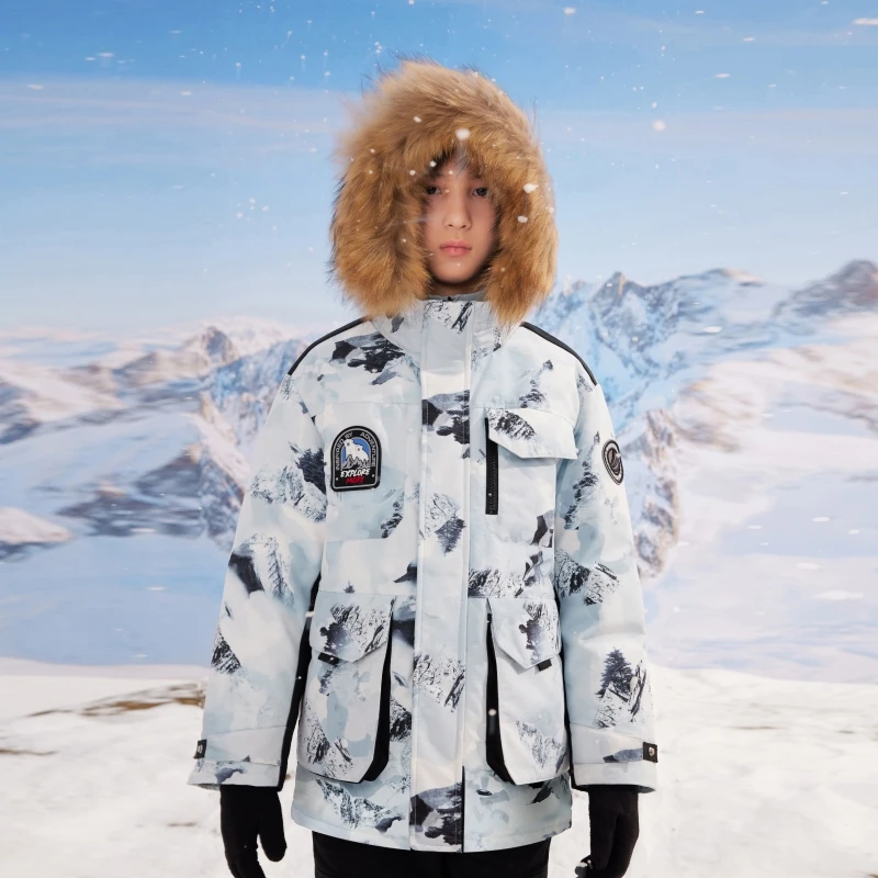 Детский пуховик BOSIDENG теплые утепленные куртки с воротником из натурального меха