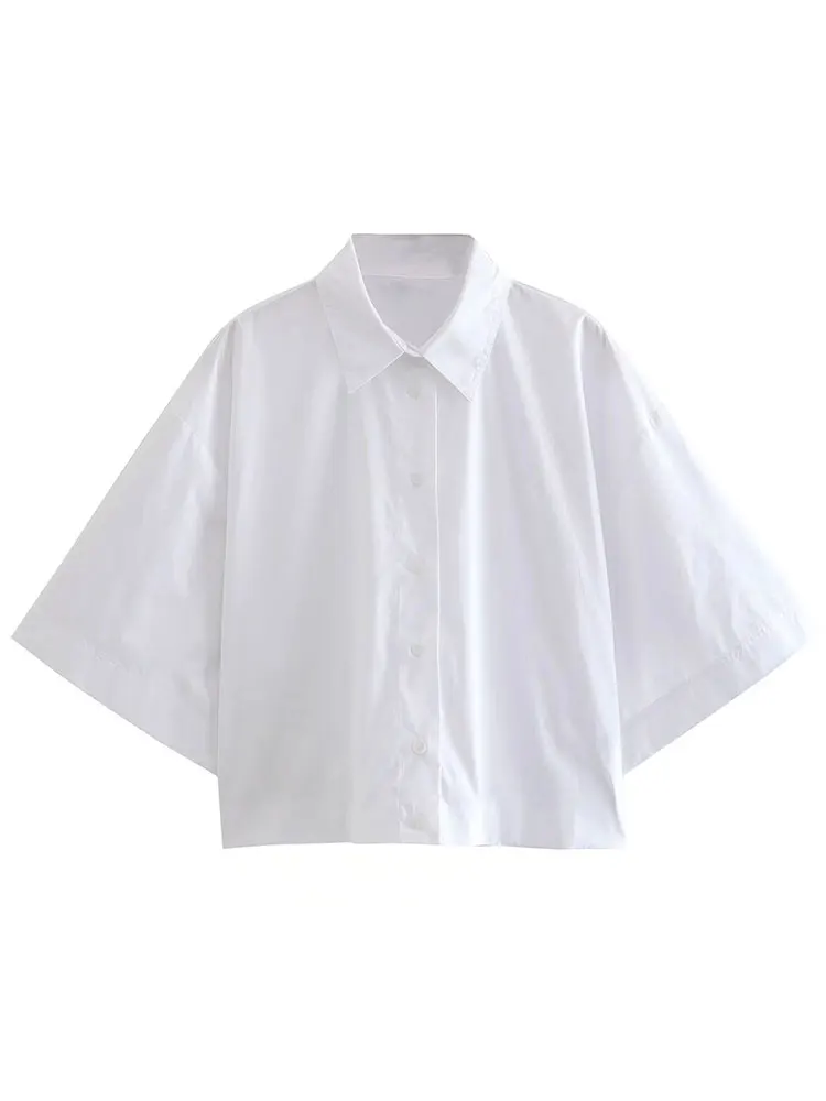 

Модные летние блузки Nlzgmsj ZBZA, офисные женские повседневные свободные однотонные рубашки оверсайз в стиле Харадзюку с коротким рукавом, топы...