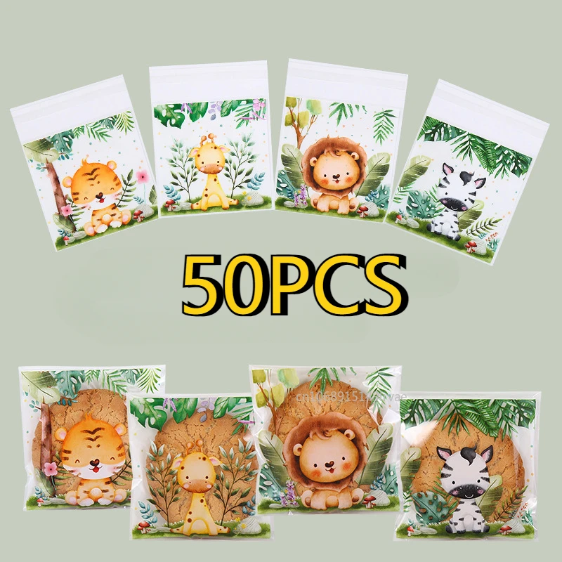 50 шт./пакет самозапечатывающиеся сумки для конфет с изображением животных