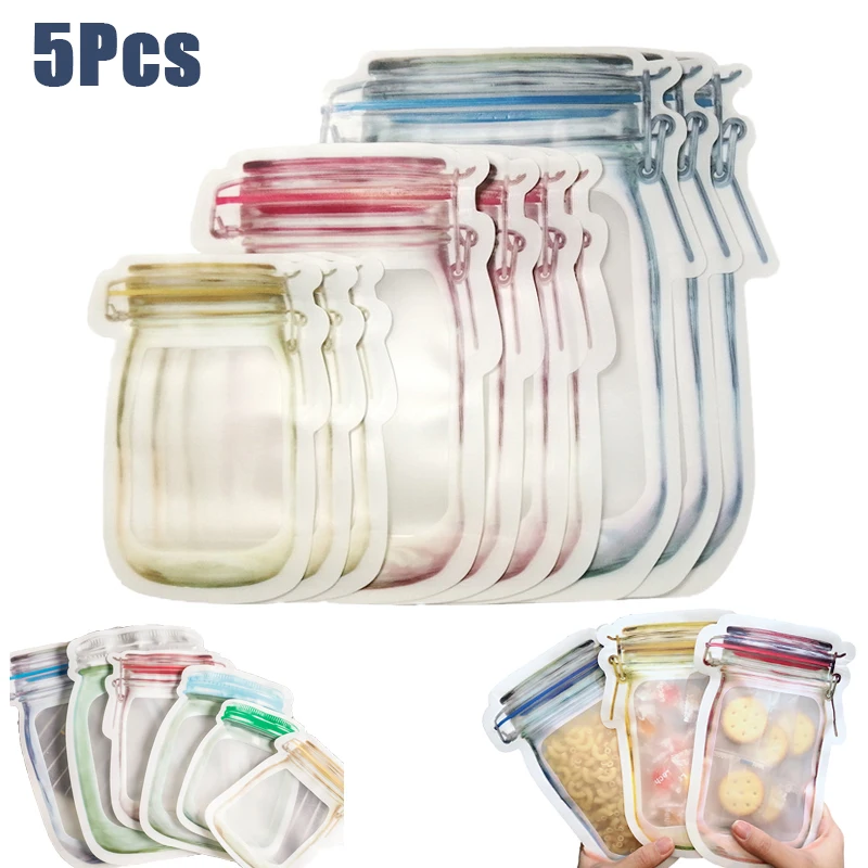 

Bottles Ziplock Bags Mason Jar Sealed Bag Snacks Bags Reusable Food Storage Bag for Nuts Candy Biscuit Cookies Kitchen Organizer