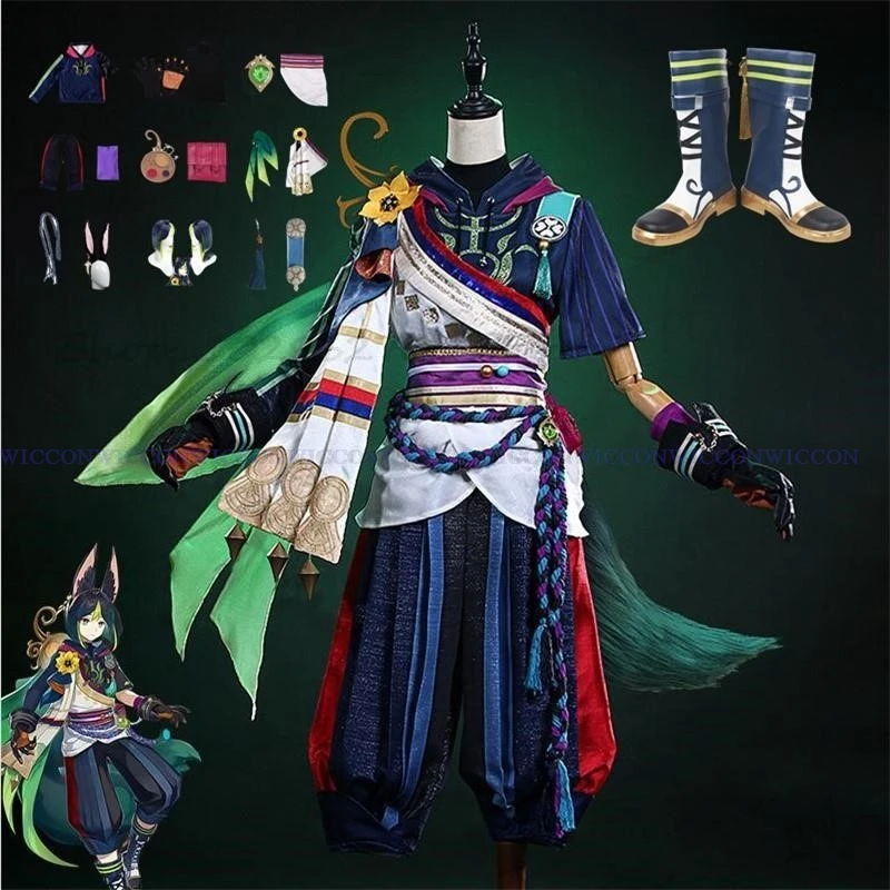 Женский и мужской костюм для косплея Game Impact парик туфли с хвостом ушками