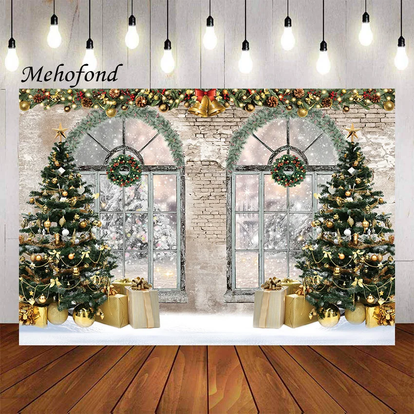 

Фотофон Mehofond зима Рождество окно кирпичная стена Рождественская елка дети семейный портрет Фотостудия