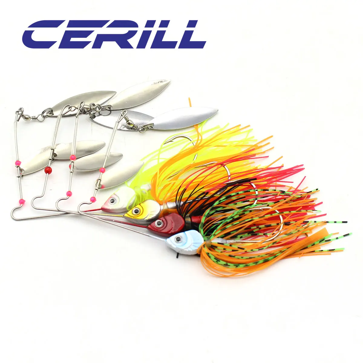 

Cerill 1 PC Double Metal Willow Blades Silicone Skirt Spinner Fishing Lure Pike Artificial Tackle Swimbait Jigging Wobblers Bait