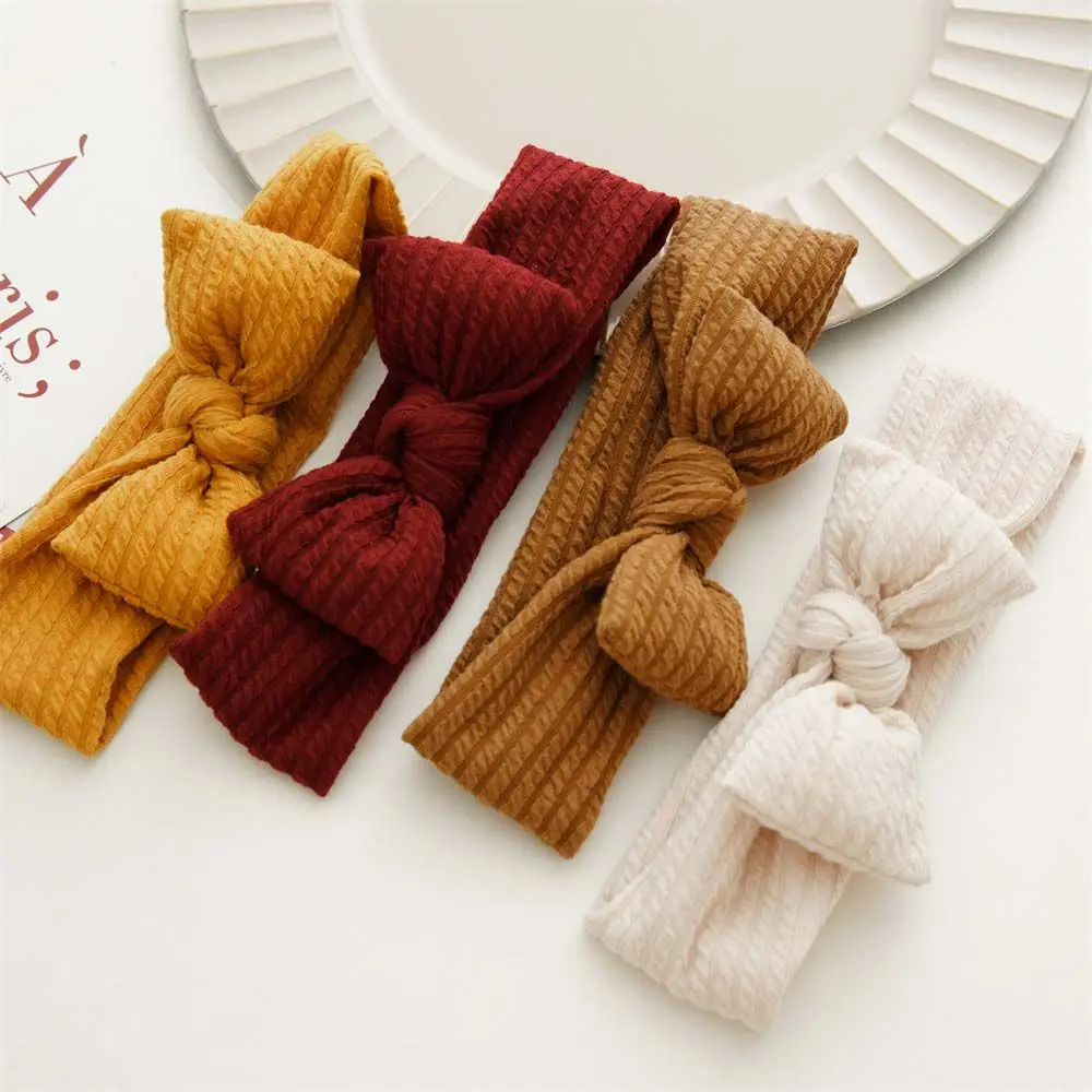 

6 Colors Baby Girl Bowknot Stripe Stretch Headbands Head Wrap Newborn Infant Solid Knotted Bows Elastic Hair Accessories