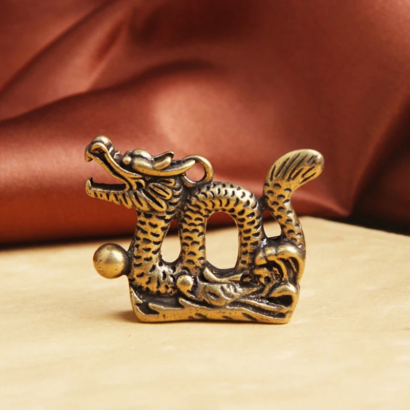 

Brass Chinese Zodiac Dragon Animal Car Keychain Keyring Charms Pendants Brass Mythical Beast Figurines Women Bag Hangings