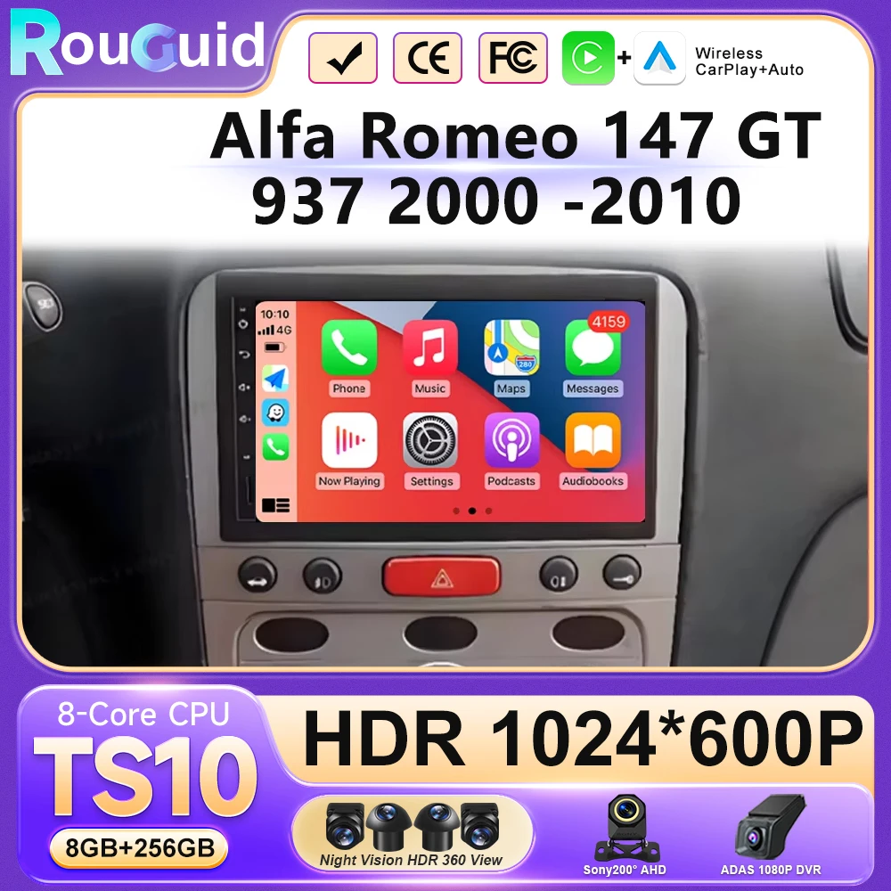 Фото Android 16 Carplay для Alfa Romeo 147 GT 937 2000-2010, GPS-навигация, видео, автомобильная магнитола, GPS-мультимедиа, автомобильный монитор, DVD №2
