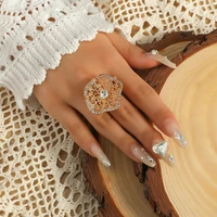 korean gold hollow flower finger rings for women bridal crystal wedding engagement promise rings anillos valentines day gift