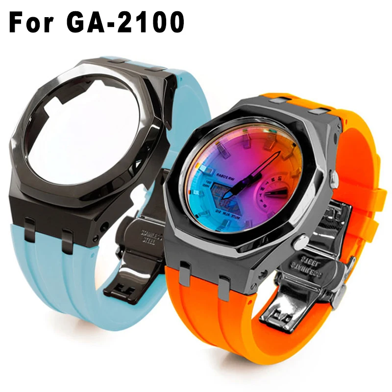 

Роскошный зеркальный полированный металлический фотоэлемент для Casioak GA 2100/2110 модифицированный комплект из нержавеющей стали фотоэлемент резиновый ремешок для модели