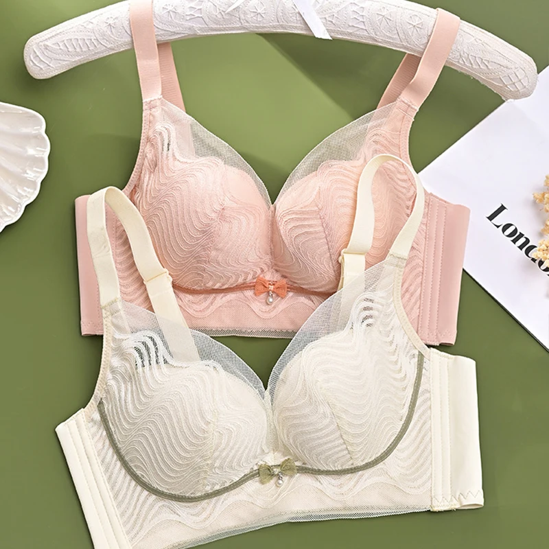 

Собранный Мягкий бюстгальтер без стальных колец, соблазнительное дышащее нижнее белье для девушек, тонкое кружевное простое нижнее белье с...