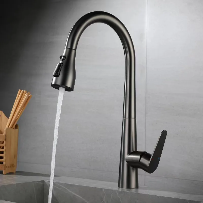 

SUS304 gun gray three-function pull-out kitchen sink sink hot and cold faucet