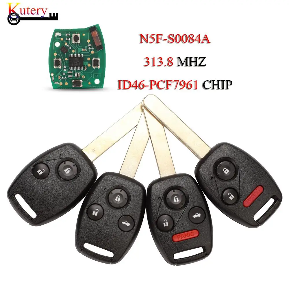 

jingyuqin N5F-S0084-A Remote Car Key For Honda Accord Civic Stream Odyssey 2006-2013 ID46 PCF7961 Chip 313.8Mhz 2/3/4 Buttons