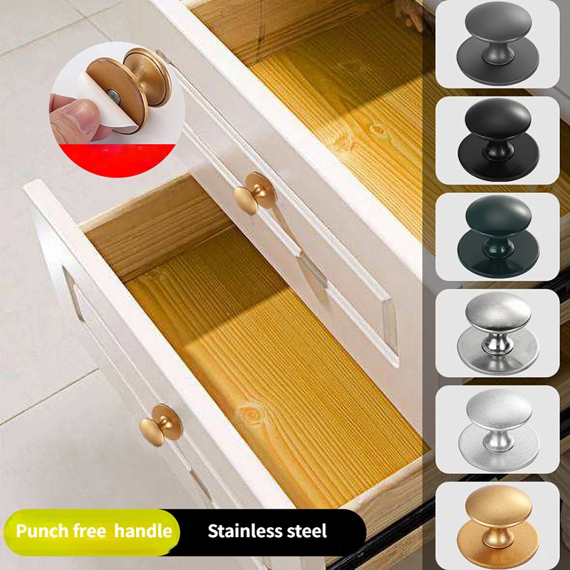 

1pc Stainless Steel European Style Single Hole Drawer Knobs No Punching Glass Door Pulls Wardrobe Handle with Adhesive Wall Hook