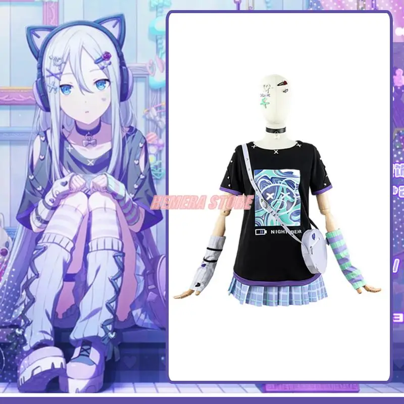

Game Project Sekai Cos Yoisaki Kanade Cosplay 25 O'clock T-shirt Cool Daily Plaid Skirt Women Top Skirts Bag Halloween Uniforms