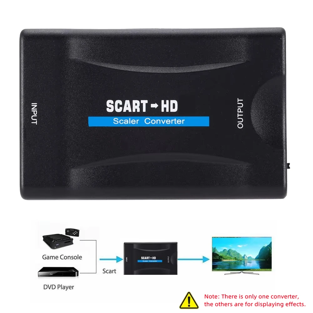 Фото Конвертер SCART в HDMI 1080P с кабелем питания, аудио-видео адаптер с функцией улучшения качества, Plug and Play для HDTV, Sky Box, STB, DVD №1