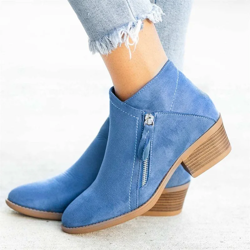 

Women Boots Platform Shoes Ankle Boors Mid Heel Retro Short Booties Fashion Winter Round Head Double Zipper Botas Mujer 43