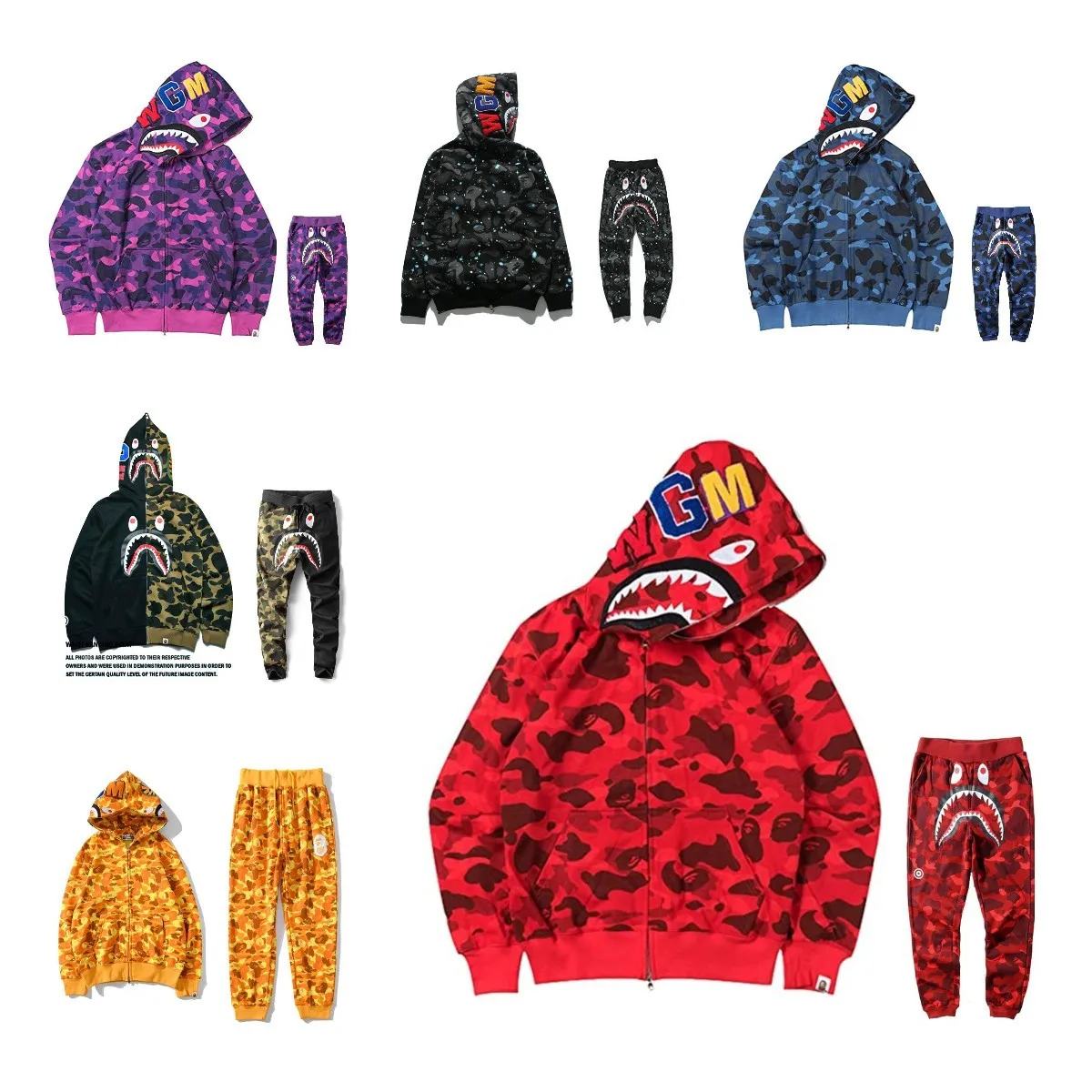 

Bape толстовки, японский Камуфляжный костюм с капюшоном с леопардовым принтом и акулой, Harajuku, хип-хоп, уличные толстовки, пуловер, длинные брюк...