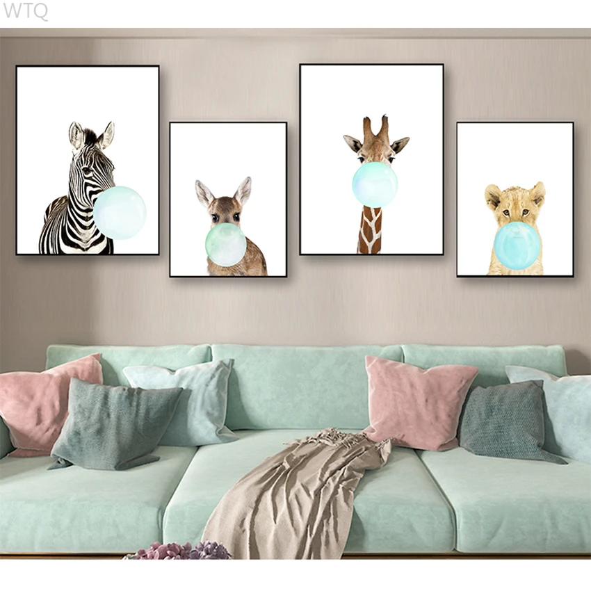 Картина для детской спальни украшение комнаты животное Зебра жираф холст постер