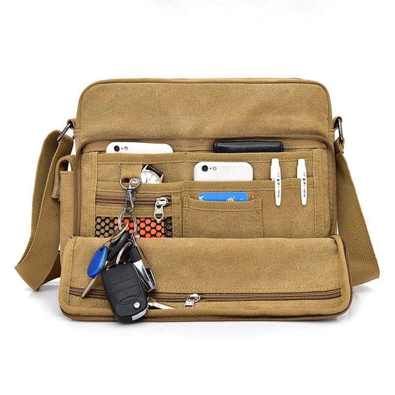 

Men's Canvas Multifunction Messenger Shoulder Bags Solid Briefcases Suitcase Bag Card Pocket For Male Office Outdoor Travel Bags