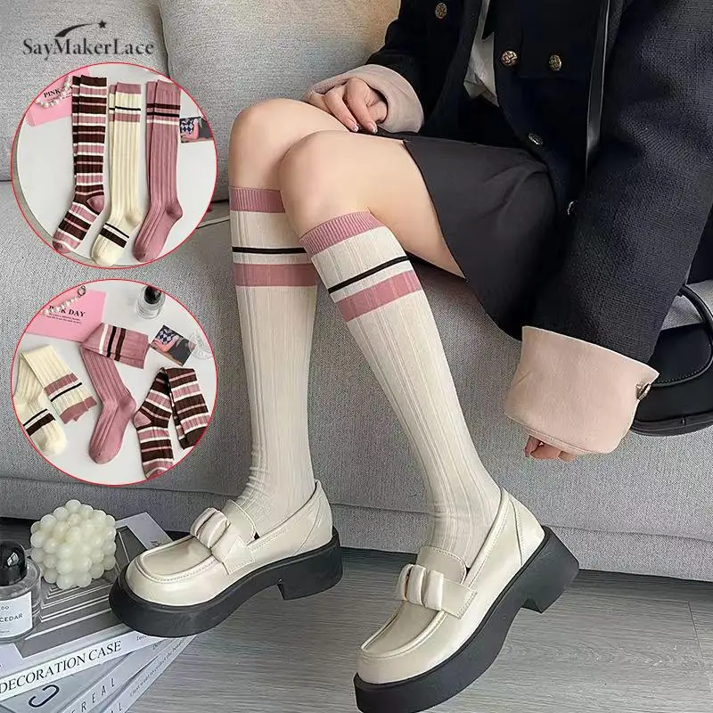 

Women Sweet Comfortable Stockings Knee High Colorful Stripe Long Socks Thin Summer For Lady Girls Student School Party Sock