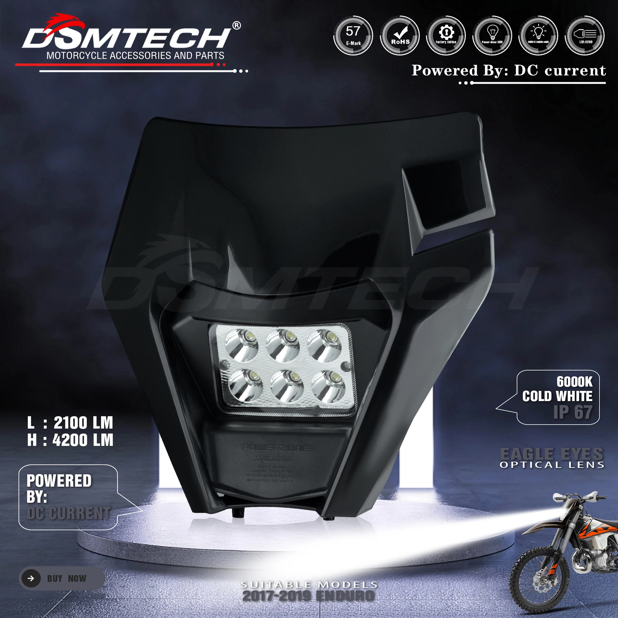 Фото DSMTECH мотоциклетная фара, светодиодная для KTM SX F EXC XCF SMR 2014 2015 2016 2017-2023, универсальный велосипед для грязи MX Enduro №1